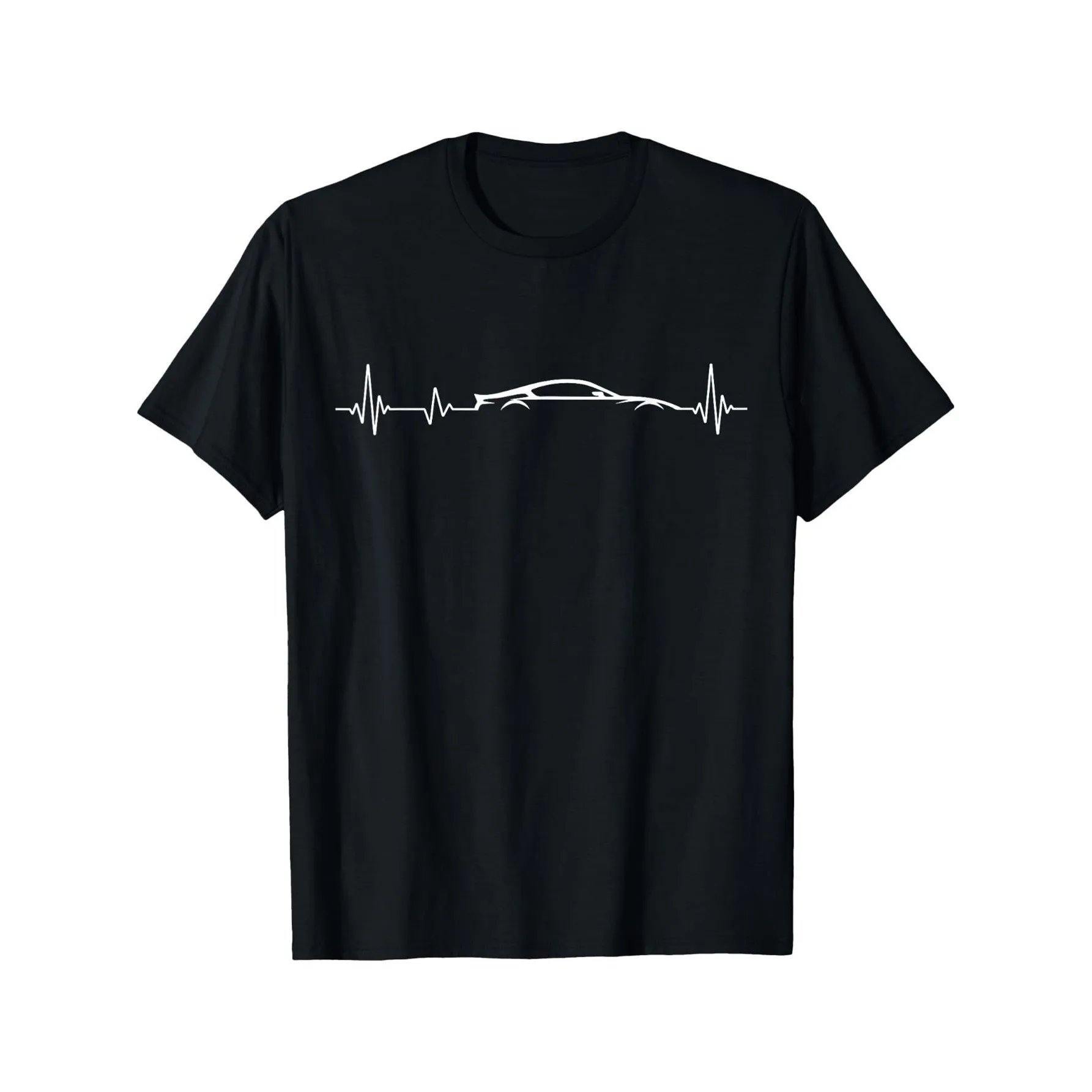 Car Heartbeat Pulse Graphic Tee Cotton Short Sleeve T-Shirt Casual Daily Wear for Enthusiasts