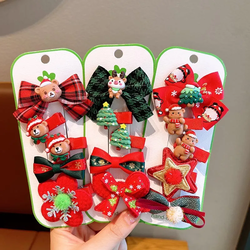 Children's Girls Christmas Hair Accessories Reindeer Santa Claus Holiday Dress Up Small Hair Clip Bow Cartoon Duckbill Hair Clip