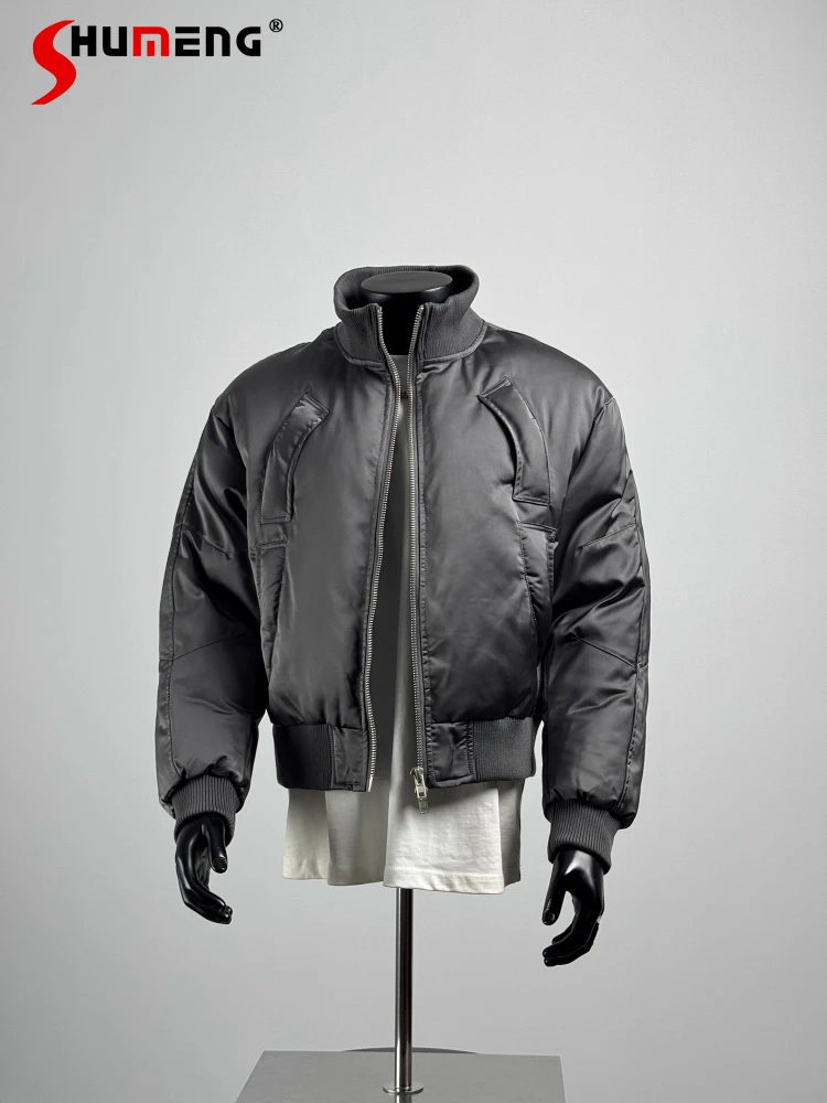 

2025 зимние новые бейсбольные парки с воротником-стойкой и длинными рукавами, мужские модные утолщенные теплые пальто, модные парки с карманами и украшением