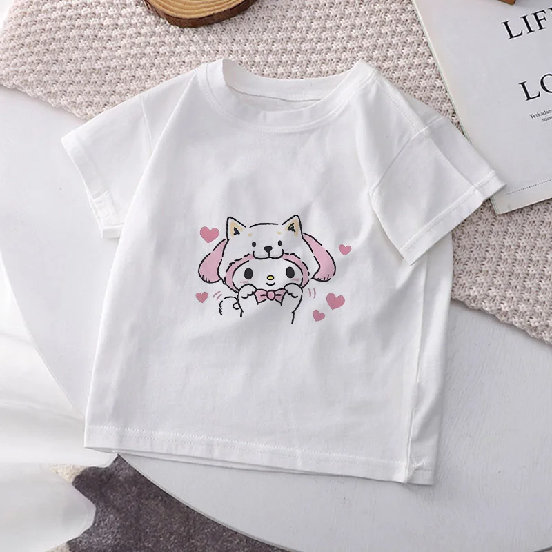 

Melodys Kids T-Shirt Pochaccos Purins Hellokittys Tee Shirts Children Anime Cartoons Kawaii Casual Clothes for Boy Girl Tops