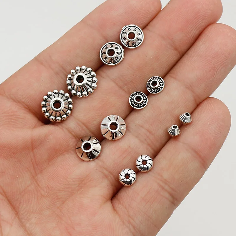 1 Pack Retro Gyro Tops Shape Loose Metal Beads 4/6/8/11mm Antique Silver Color Prayer Spacers Charms DIY Jewelry Findings