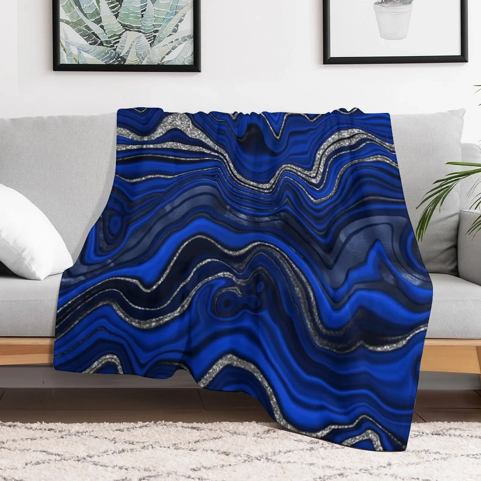 Lapis Lazuli Marble Swirls Throw Blanket Soft Cozy Blanket for Pet Kids Adults