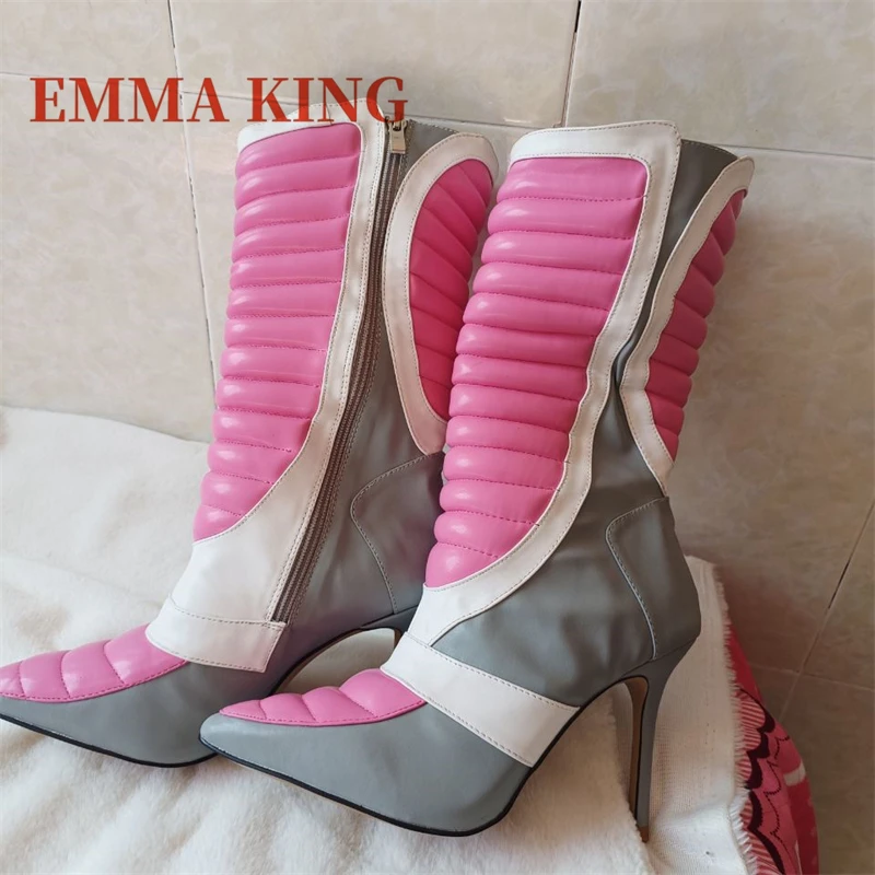 النساء خنجر كعب حذاء من الجلد مثير أشار تو متعدد الألوان لينة الجلود بوتاس 2025 موضة جديدة الجانب سستة الأحذية حجم 35-44 #1