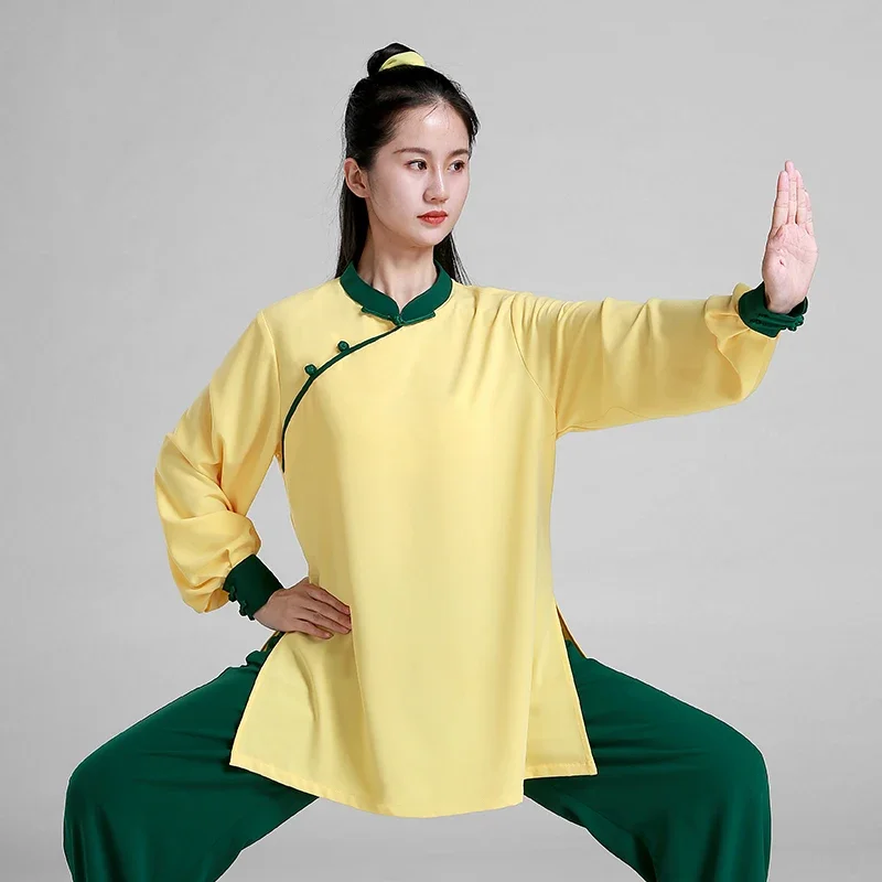 Wushu Clothing Martial Art Uniform Kung Fu Dress Tai Chi Clothes Yellow And Green Girl Women Kun Master Chinese Style 2023 New