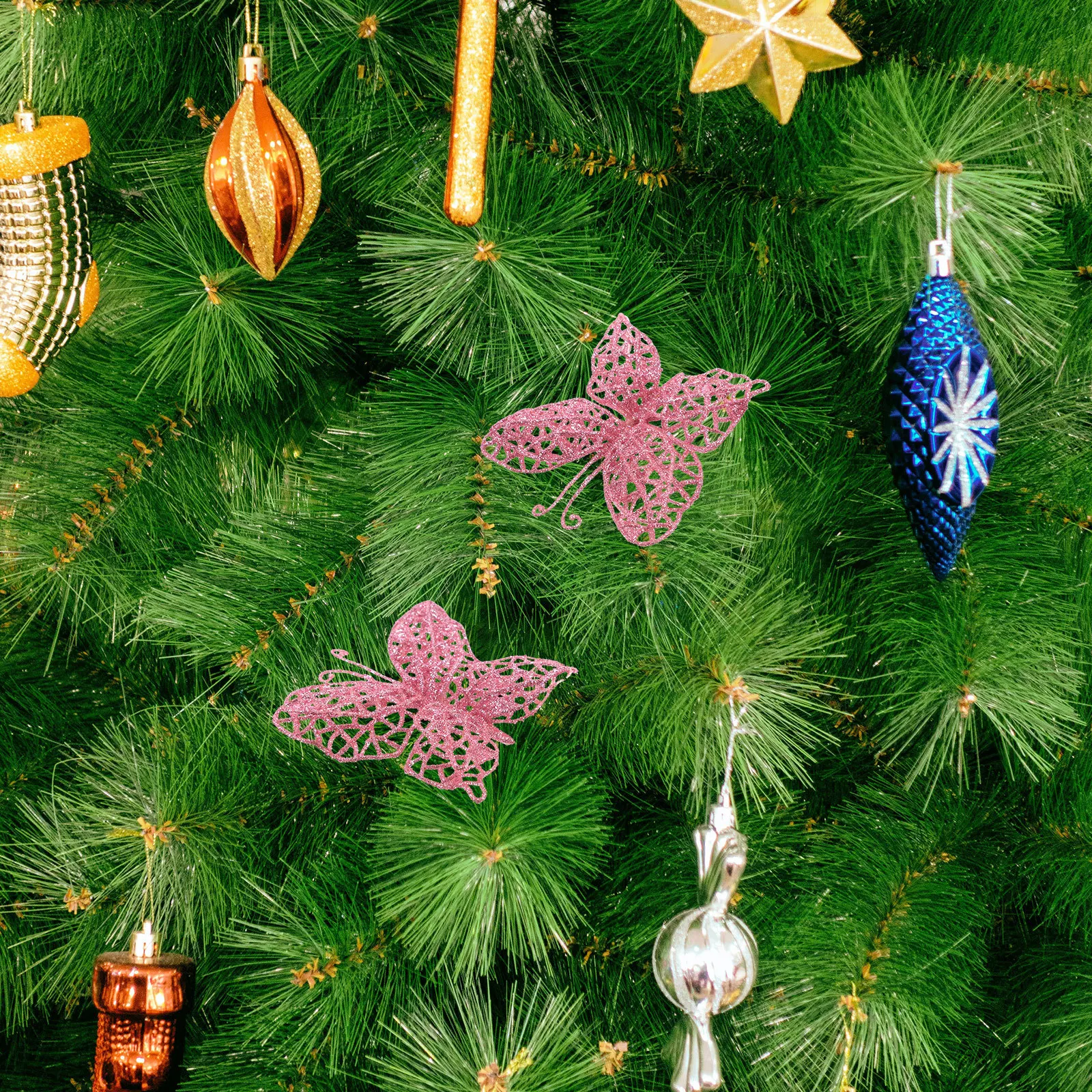 

36Pcs Butterfly Decorations Christmas Glitter Hollow DIY Butterfly Toppers Tree Wreath Ornaments Party Supplies