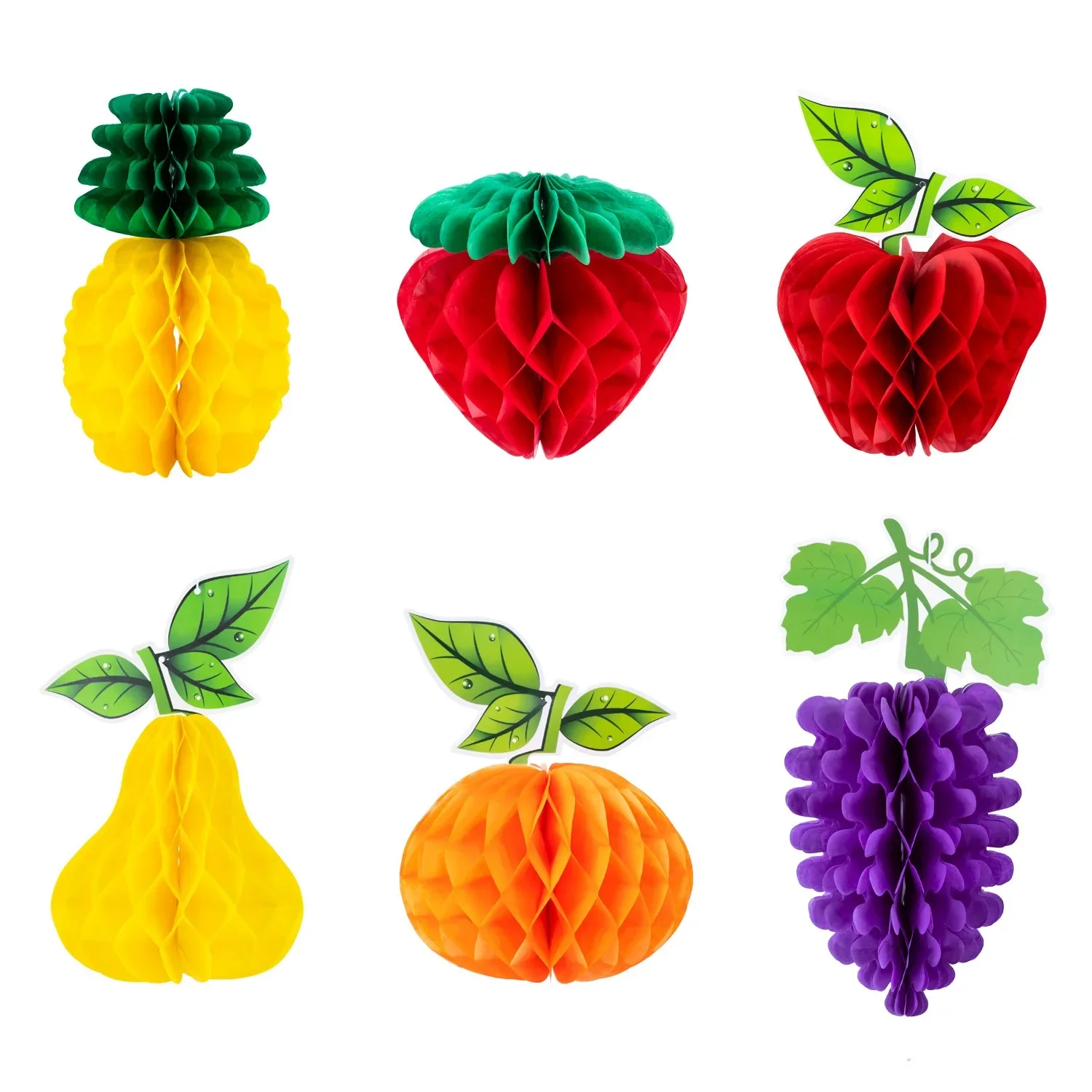 Summer Fruit Theme Party Honeycomb Decoration Paper Pineapple Strawberry Apple Grape Honeycomb Ball Pendant Fruit Birthday Party