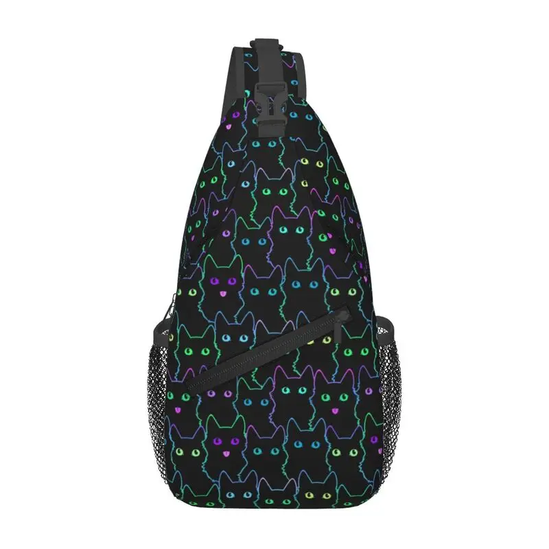 Mochila cruzada personalizada con Gato Negro para hombre, bolso de hombro para el pecho para viajar