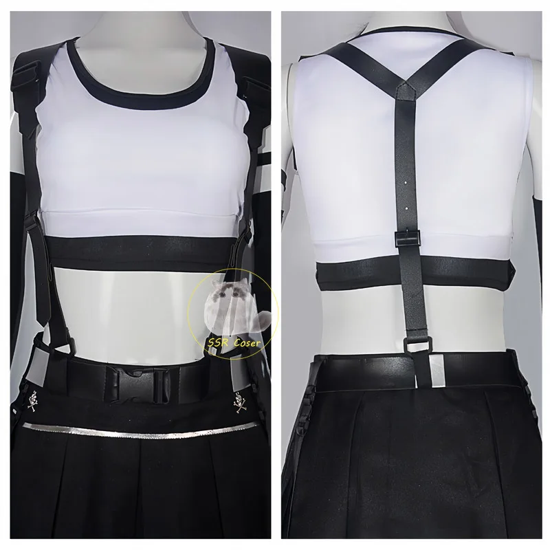 Game Tifa Lockhart Cosplay Costume Final Fantasy Cosplay Wig White Vest Black Skirt Earrings for Halloween Cos for Women Suits view 5