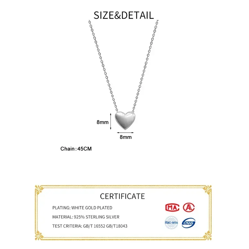 INZATT Real 925 Sterling Silver Plated 14K Gold Heart Pendant Choker Necklace Fo Female Light Luxury Classic Fine Jewelry