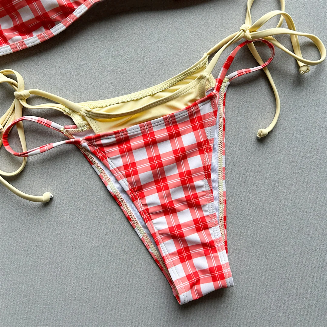 Sexy Polka Dot Plaid Neckholder-Bikini, Damen-Badeanzug, zweiteiliger Bikini-Set, Badeanzug mit Splicing-Design, Badebekleidung, Schwimmanzug V8027 – Detail 11