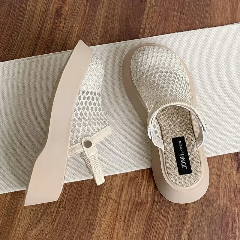 Thick Soled Baotou Sandals 2024 Summer New Style One Foot Half Slippers with Hollow and Breathable Holes, Two Pairs of Sandals