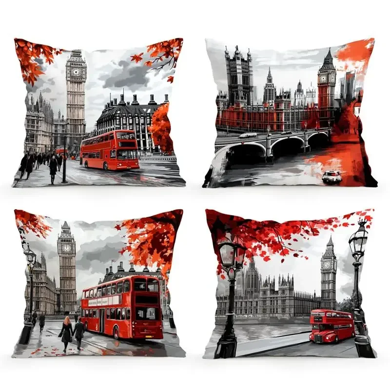 London Street View Cushion Pillowcase Printed Polyester 45x45cm Throw Pillowcover Decorative Sofa Cushion Pillowslip Home Decor