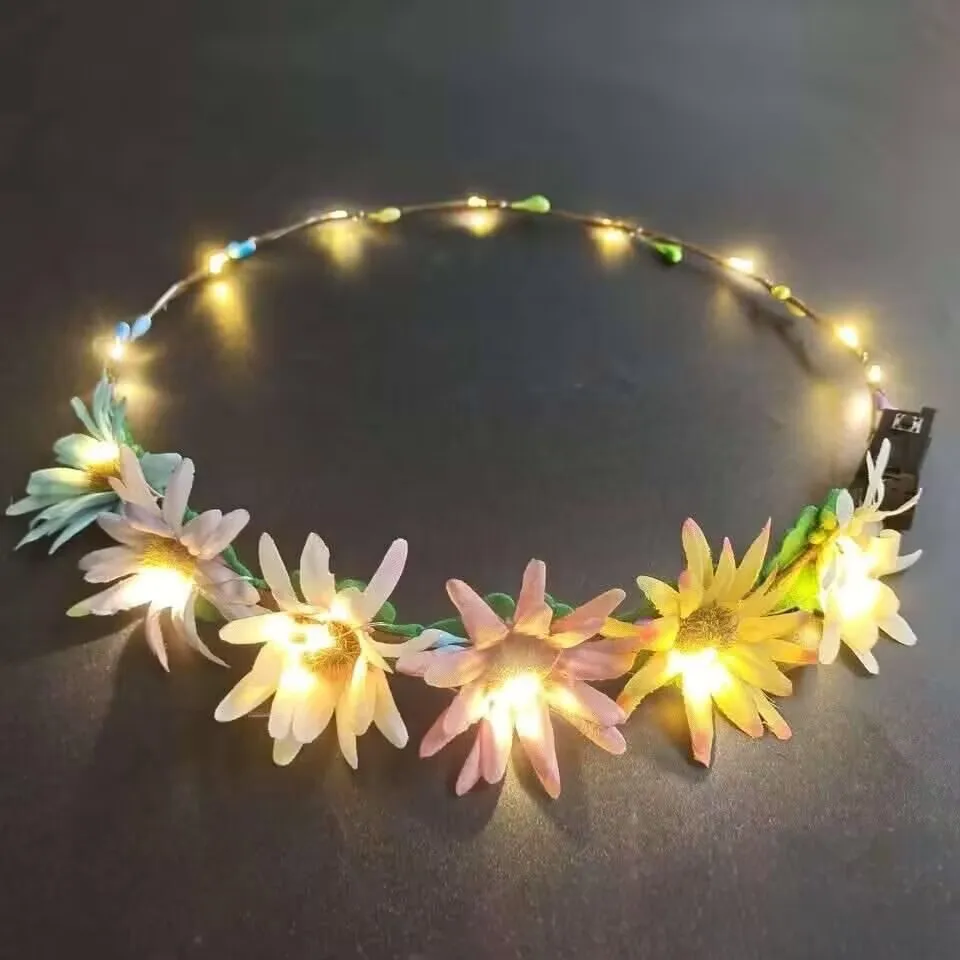 

20 шт. светящиеся цветочные повязки на голову, венки принцессы, свадебные гирлянды, аксессуары для волос для женщин