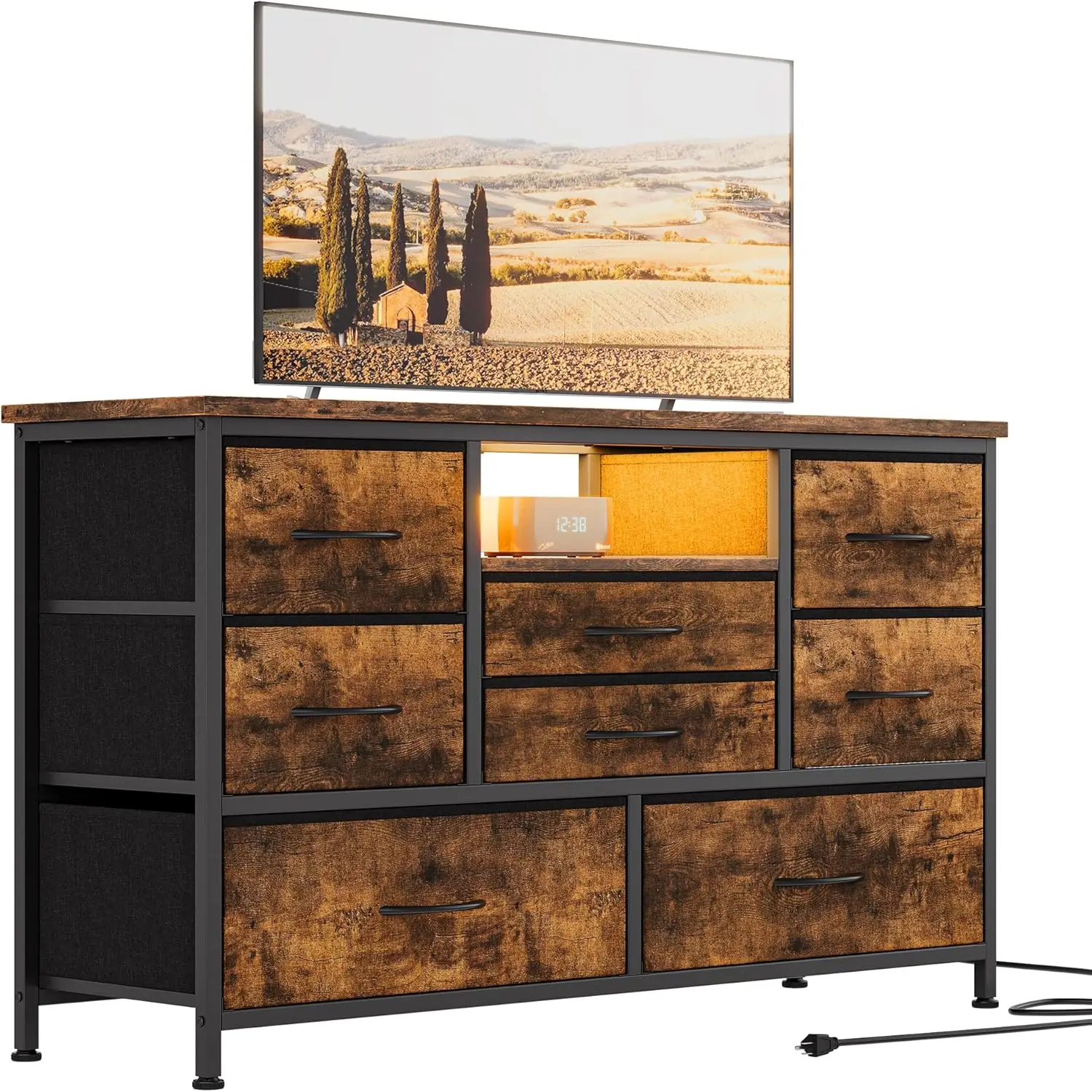 

8 Dresser TV Stand with Power Outlet & LED for 55'' TV, Long Dresser for Bedroom with 8 Deep Drawers, Wide Console Table for Sto