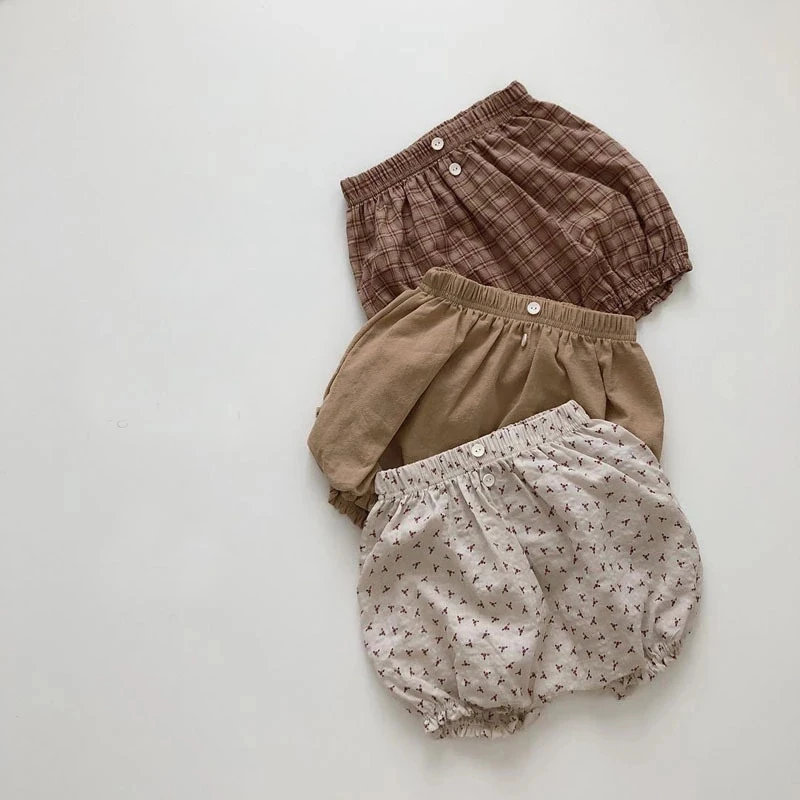 Pantalones cortos de algodón con estampado Floral para bebé, Shorts holgados a cuadros para niño y niña