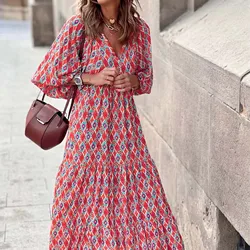 Moda Damska Sukienka z nadrukiem Letnia luźna sukienka Boho Casual Elegancka sukienka plażowa z krótkim rękawem dla kobiet Robe Femme 2024 Nowość