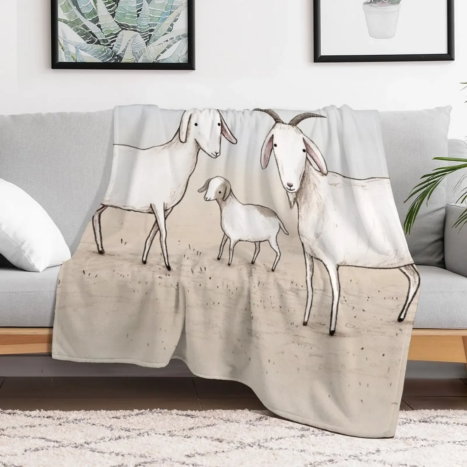 Wild Goat Family Throw Blanket Stylish Decor Blanket Gift for Friends Roommate