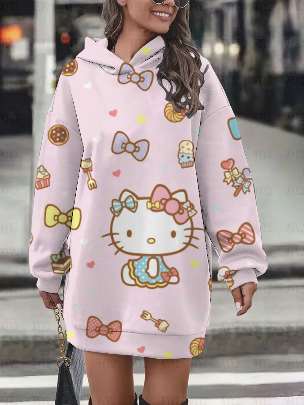 

Autumn and Winter Pullover Long Sleeve Comfortable Street Hoodie Dress Hello Kitty Print Women's Casual Fashion Hoodie