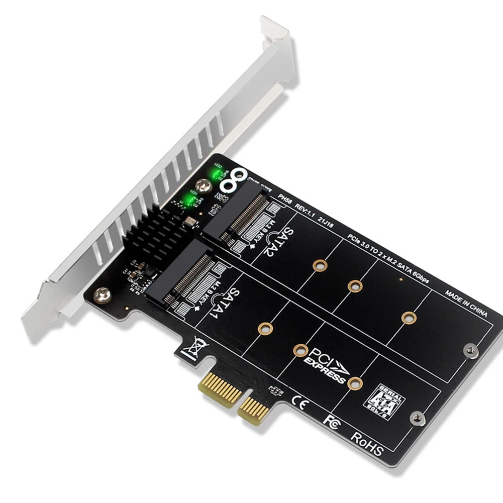 

PH58 2 x M2 SATA to PCIE Adapter Card Double Disc Display Card RAID Splitter Expansion Card PCIe X1 to NGFF M2 SATA SSD