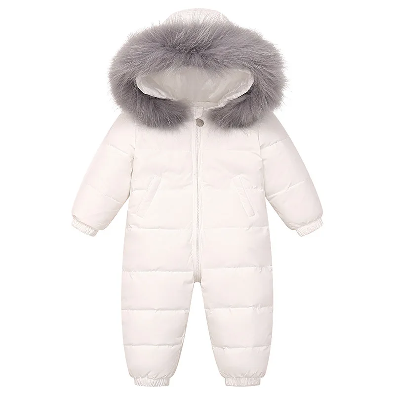 Winter Baby Boy Down Jumpsuit Real Raccoon Fur Hooded Toddler Boy Winter Romper Baby Girl Snowsuit Infant Boys Overalls Outfit