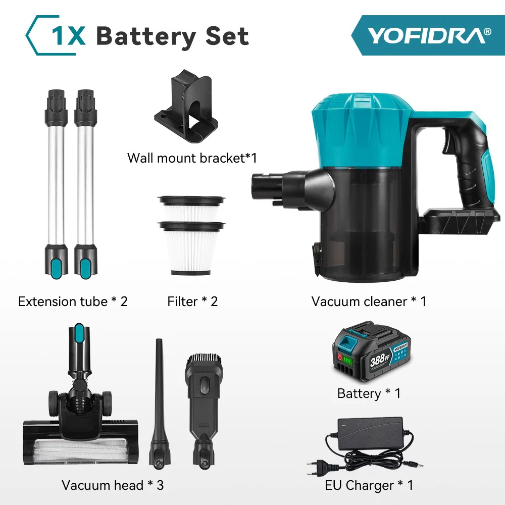 YOFIDRA 1500ML Bürsten Elektrische Staubsauger 27-30KPA Wiederaufladbare Staubfänger Reinigung Power Werkzeuge Für Makita Batterie Pin
