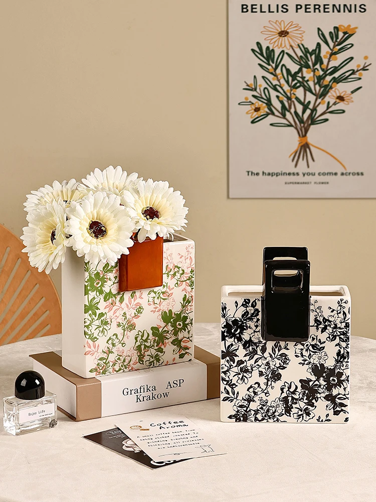 Nordic Ceramic Vase Living Room Decoration Creative Flower Vase Square Dried Flower Container Home Decor