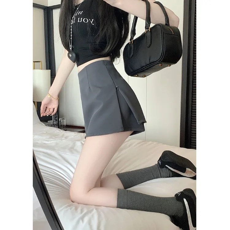 Gray Suit Style High Waist  Skirt Women's Design Slimming Anti-Light Slit Short Skirt Spring Summer New Arrival