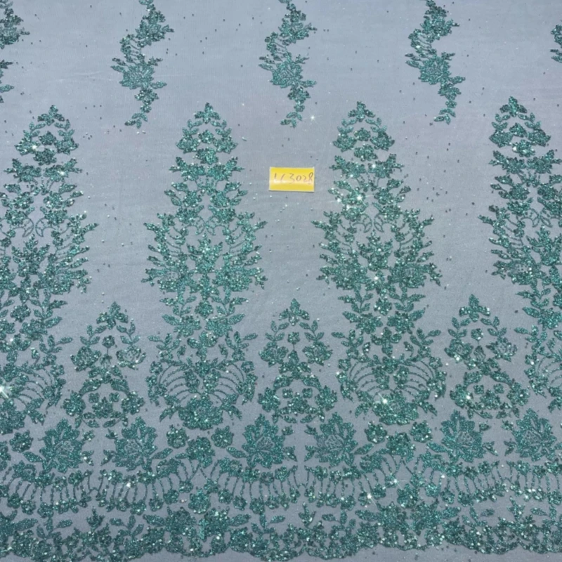 10 Yards dark green Patterned Wedding Dress Fabric Mesh Spray Lace 150cm Wedding Party Spray gold Tull fabric