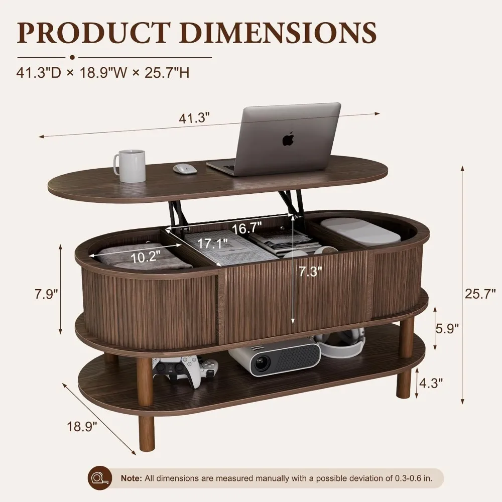 Oval Lift Top Coffee Table with Storage, 41