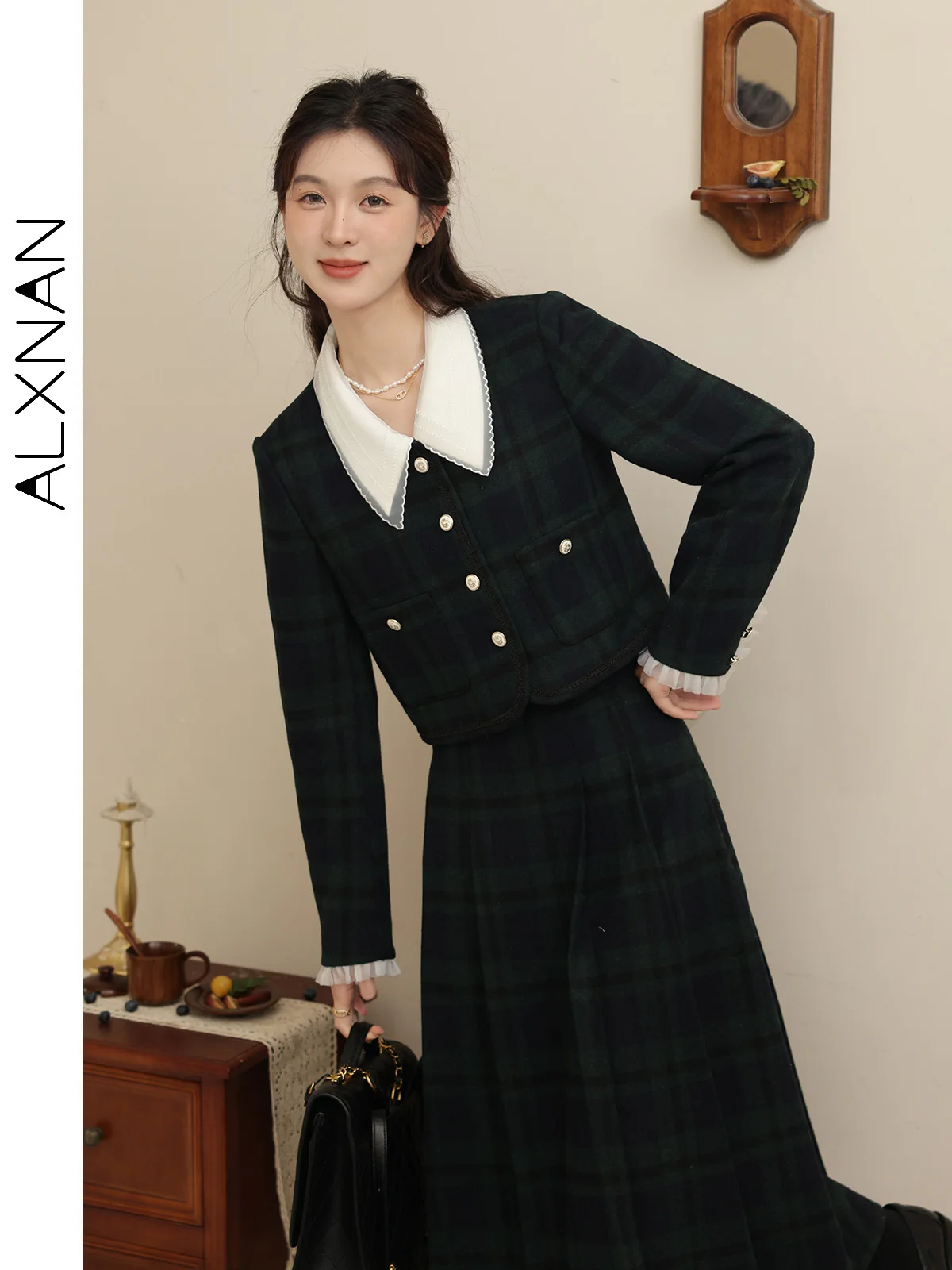 ALXNAN женская короткая куртка с лацканами и металлическими пуговицами, офисные женские куртки, осень 2022, элегантные пальто с длинными рукавами, женские LXN32066