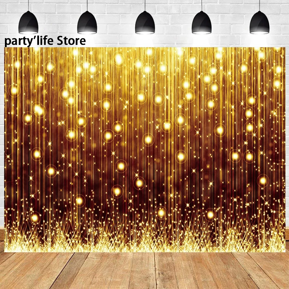 Golden Glitter Glowing Stage Theme Sequin Twinkling Glitter Stars Kids Birthday Party Prom Photography Backdrop Decor