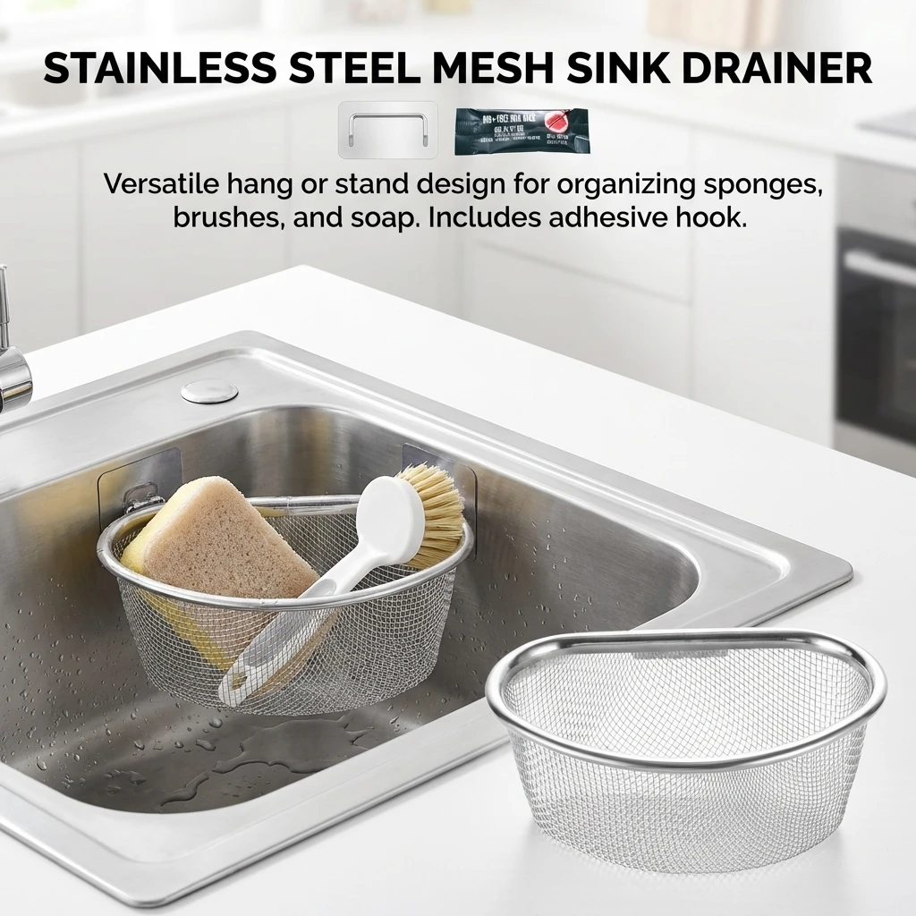 Stainless Steel Drain Basket for Kitchen Sink Home Cooks 304 Metal Triangle Filter Strainer Anti-Clogging Durable Tool