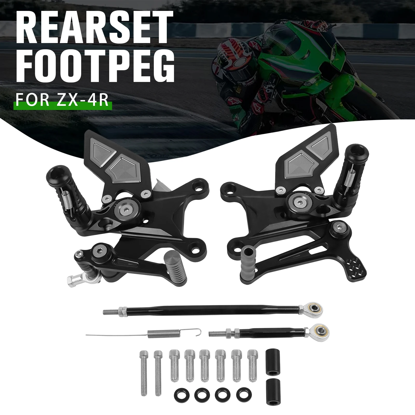 

For KAWASAKI ZX-4R ZX-4RR ZX 4R 4RR 2022-2024 CNC Adjustable Rearset Footpeg Motorcycle Foot Pegs Pedals Rearsets Footrest