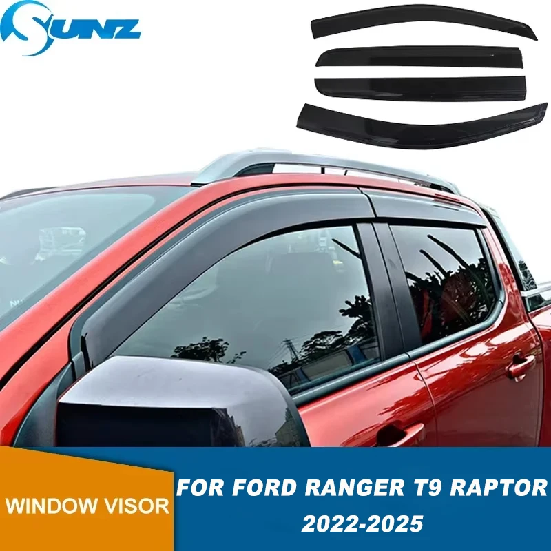 Visorหน้าต่างรถสําหรับFord Ranger T9 Raptor WildtrakกีฬาXLT XLS XL 2022 2023 2024 2025 ด้านข้างWind Deflector Rain Weathershield