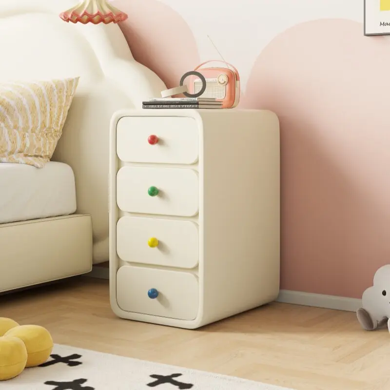 Cream Style Solid Wood Nightstand Wide Desktop Bedside Table Large Capacity cabinet with Drawers spacious top desk for Bedroom