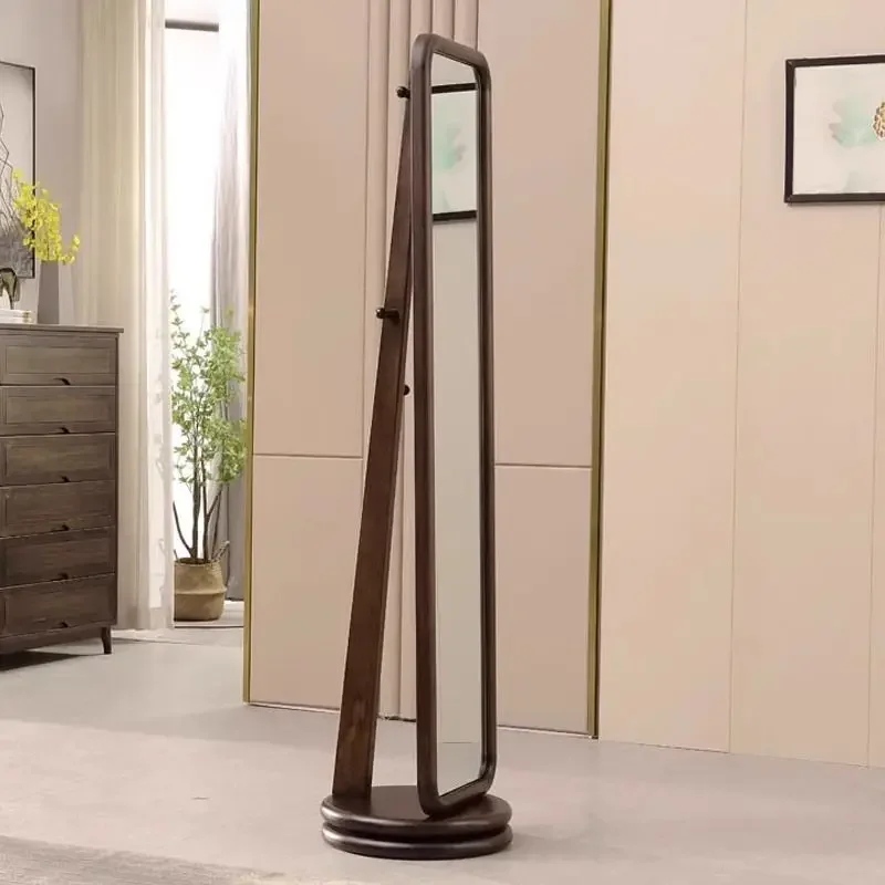 Full-body mirror full-length mirror household rotatable solid wood floor-to-ceiling mirror coat rack integrated Chinese simple