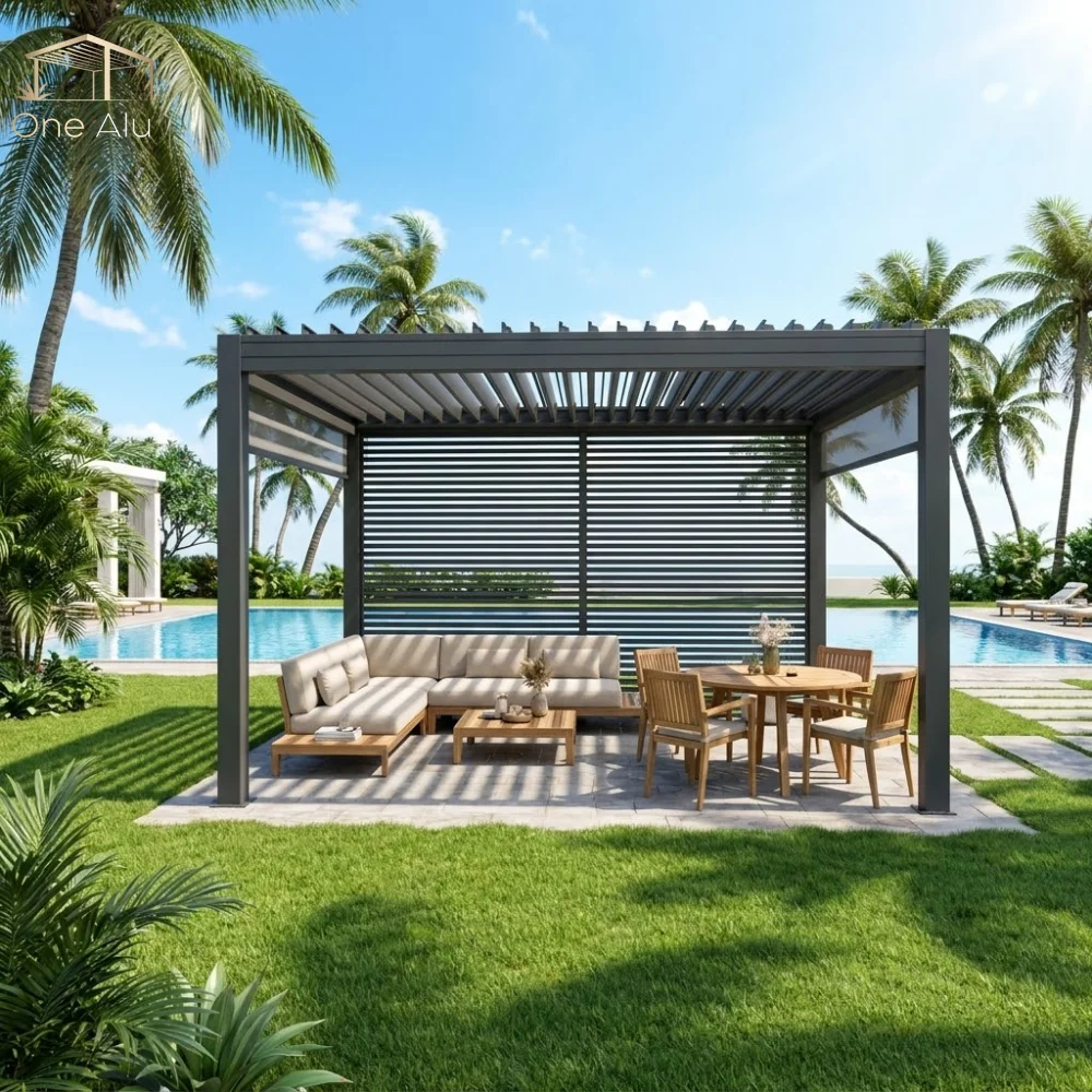 

Anti-UV 10x10 Aluminum Pergola Waterproof Manual Control Louver Roof for Outdoor Patio Furniture Set