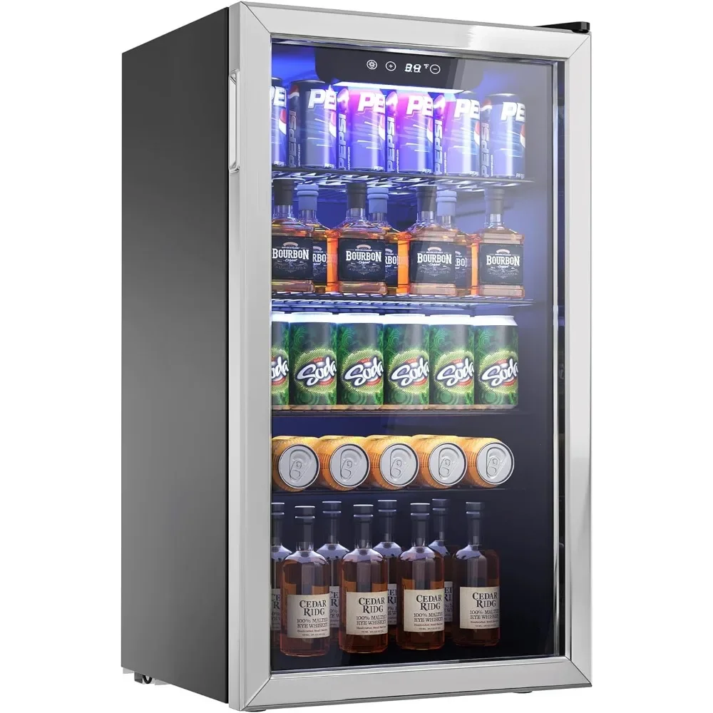 Beverage Refrigerator Cooler - 126 Can Mini Fridge with Glass Door for Soda Beer or Wine, with Adjustable Removable Shelves