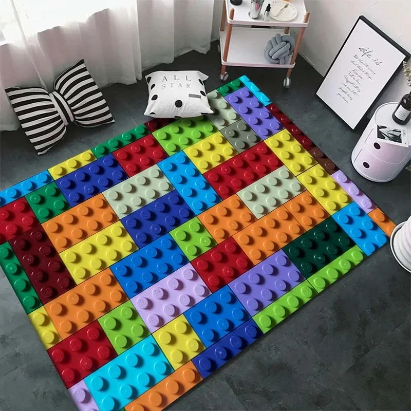 Brick Show Blocks Pattern 3D Printing Area Rug Carpet for Living Room Bedroom Sofa Decor,Kid Play Non-slip Floor Mat Doormat