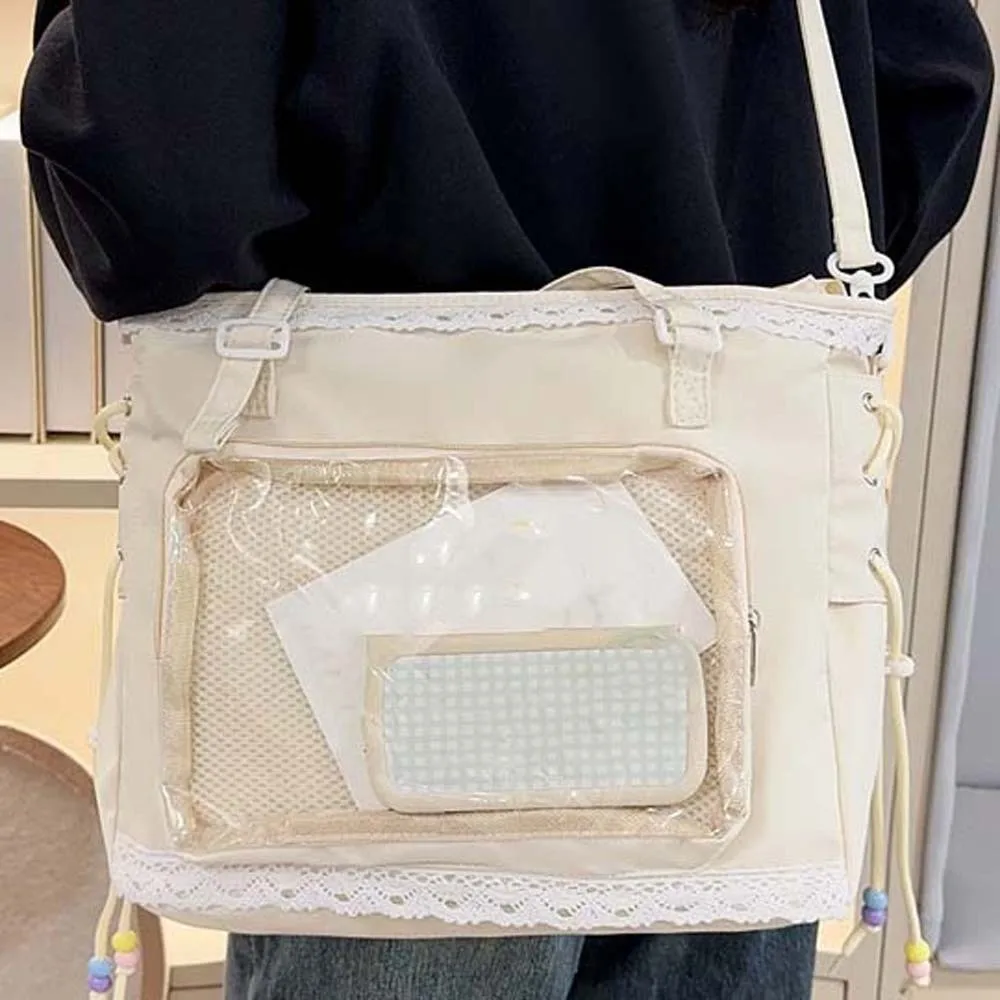 

Lace Decoration Shoulder Ita Bag PVC PU Leather Goth Transparent Handbag Large Capacity Japanese Style Y2K Anime Display Bag