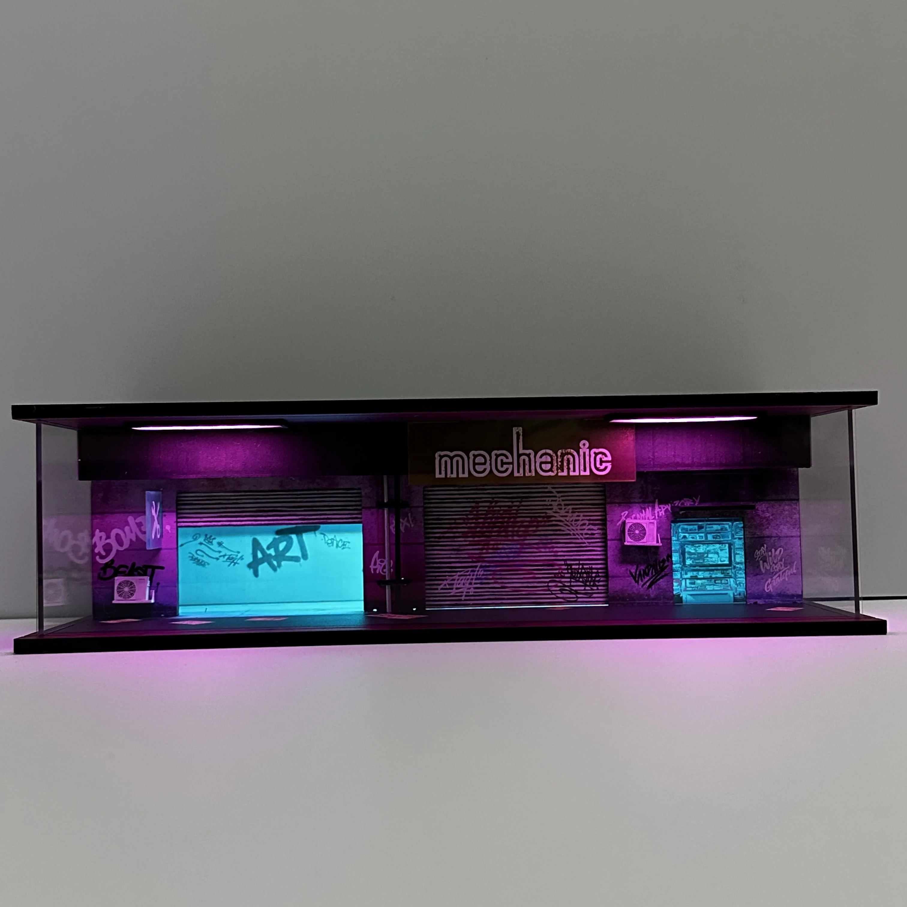 GSF Auto-Parkplatz-Miniaturen im Maßstab 1:64, Cyberpunk-Serie, LED-beleuchtete Montageszene, Diorama für Modellauto-Präsentation & Sammler 4