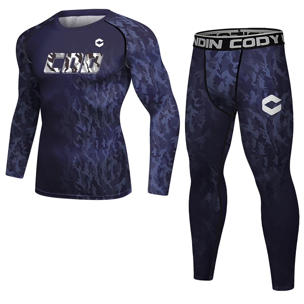 Fitness Camo Sports Set Men Compression Shirt 2Pcs/Sets Sportswear MMA Rashguard Mens Joggers Leggings Gyms Bodybuilding Tights