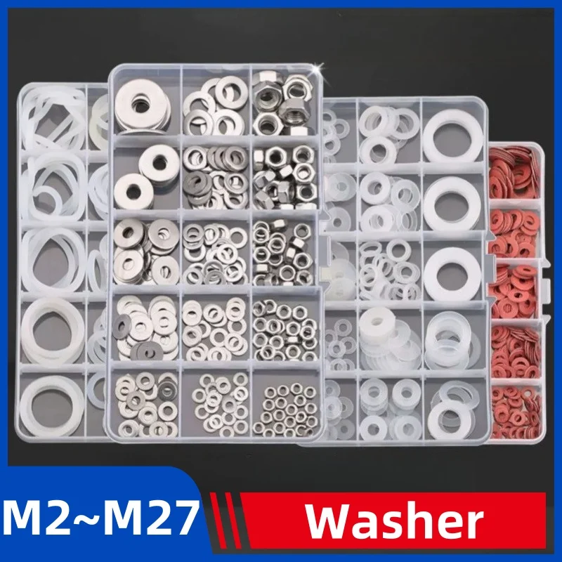 Flat Washers Assortment Kit Anti-Slip Lock Gasket/O Ring/Star Lock Washer/Wave Crest Type Gaskets Various Flat Pad Sets
