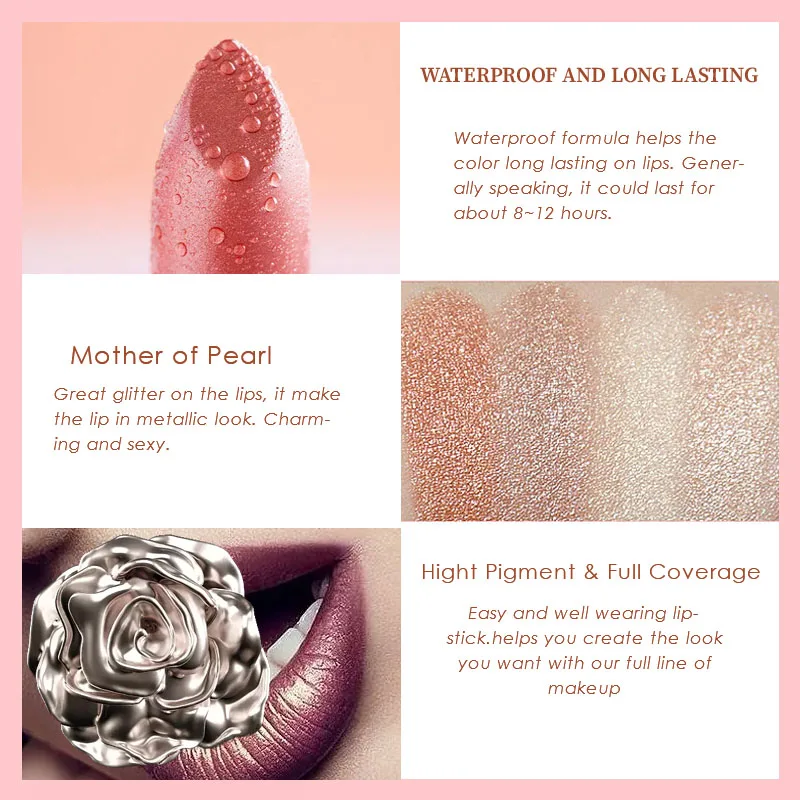 High Quality Korean Tint Nude Color Lipstick Glitter Pearl Waterproof Mate Soft Matte Lipstick Sets Beauty Makeup Cosmetics