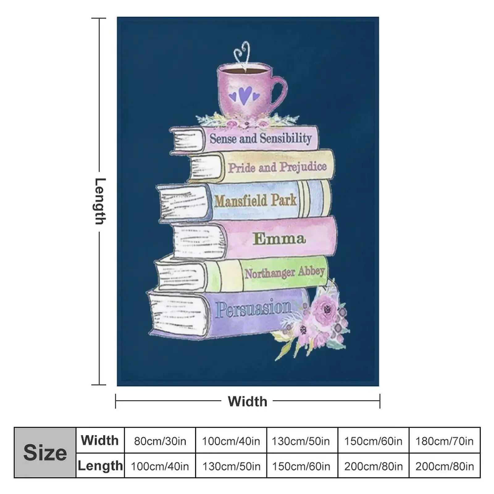 Jane Austen Book Stack Pride and Prejudice Literary Quotes Book Club Throw Blanket Thins Shaggy for babies Blankets