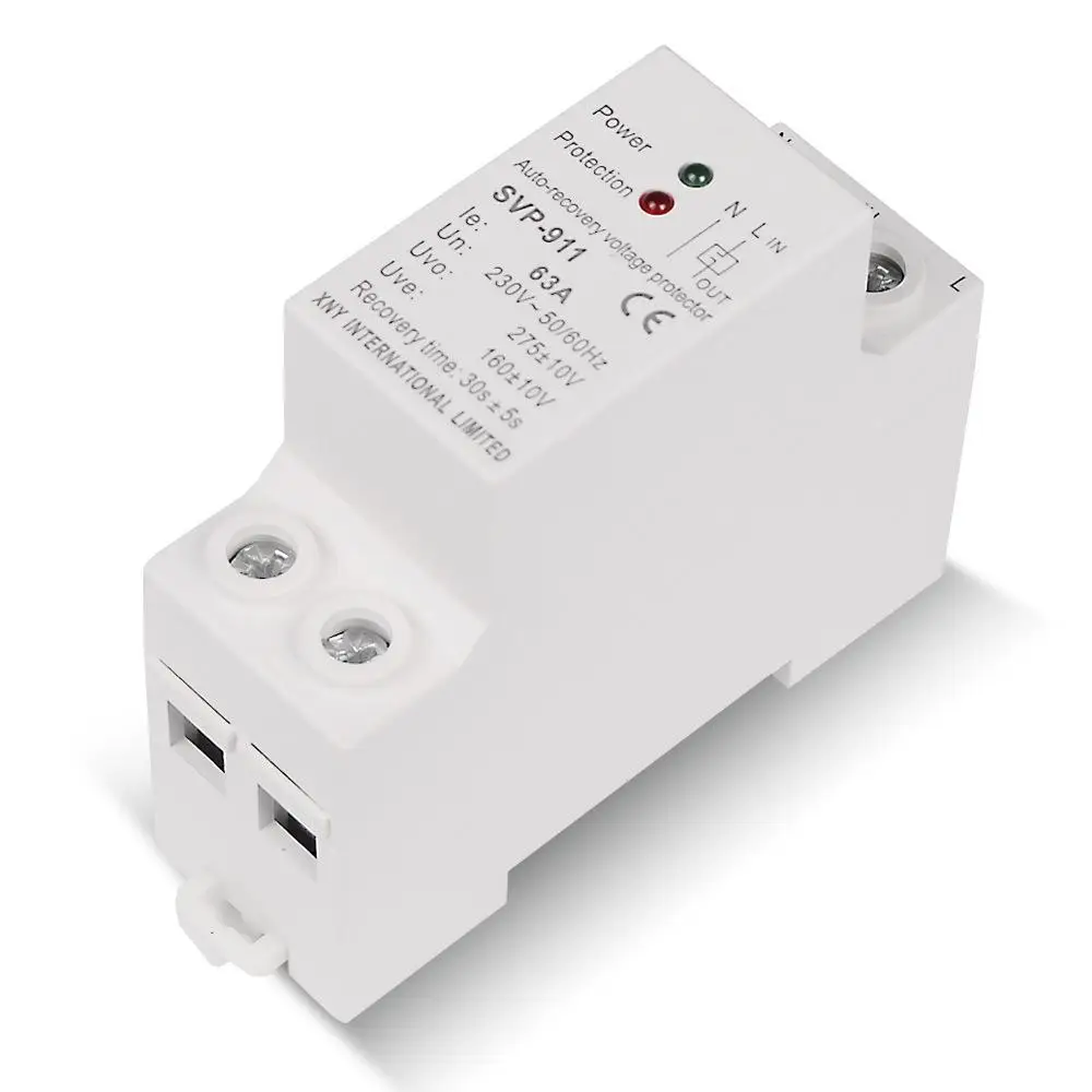 

AC230V 63A MINI Size Din Rail Automatic Recovery Reconnect Over Under Voltage Relay Protective Breaker Voltage Protector Device