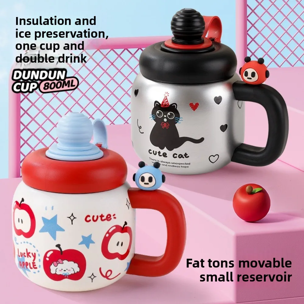 

New 800ML Vacuum Cup Insulation Or Cooling High-Capacity Coffee Water Bottle With Straw With Handle Tea Cup for Student Children