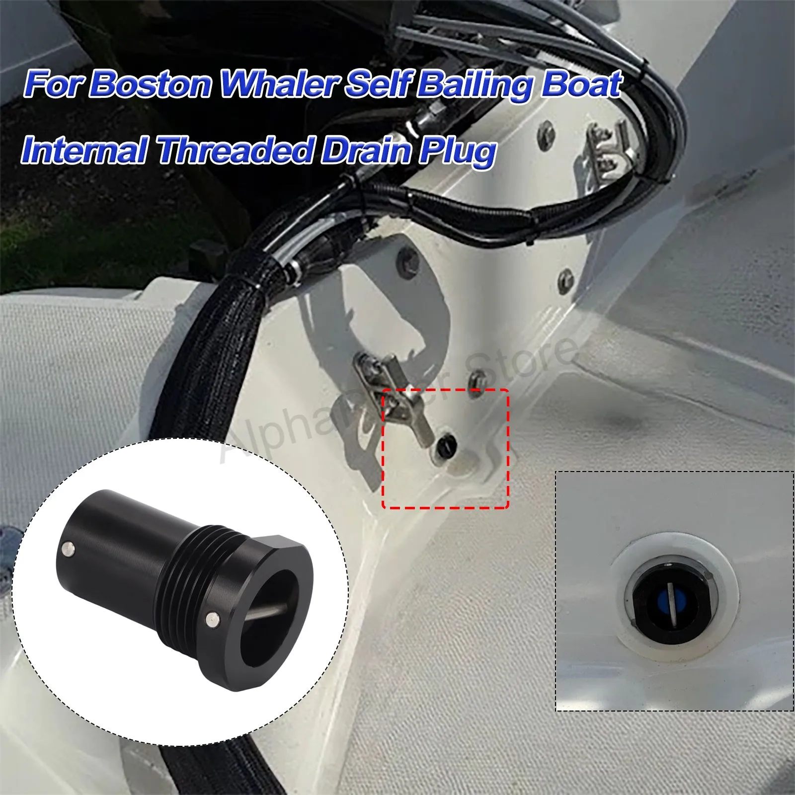 Tapón de drenaje interno roscado con autodrenaje, accesorio de repuesto para embarcaciones Boston Whaler, sellado hermético.