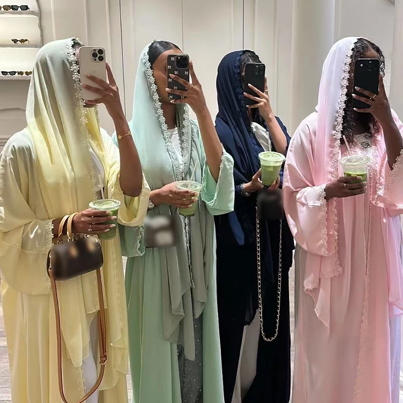 Eid Women Abaya Hijab Set Lace Dress Jalabiya Ramadan Party Dresses Muslim Morocco Cardigan Robe Dubai Abayas Kaftan Vestidos