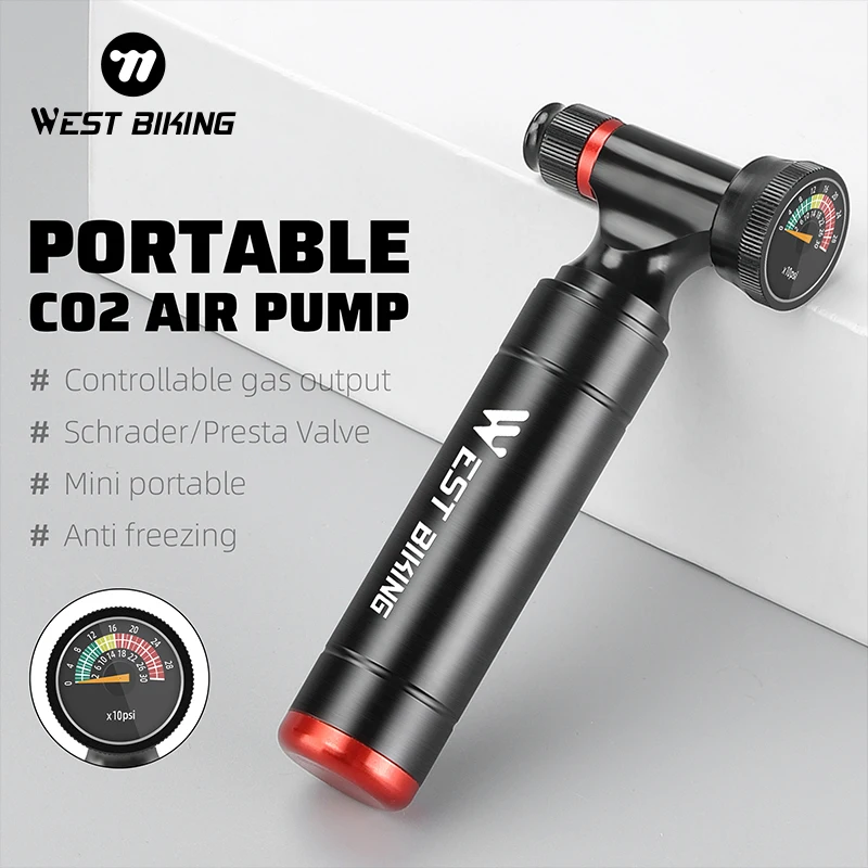 

WEST BIKING Mini Co2 Bicycle Pump Portable Aluminum Alloy Bike Air Pump Schrader/Presta Tire Inflator MTB Cycling Accessories